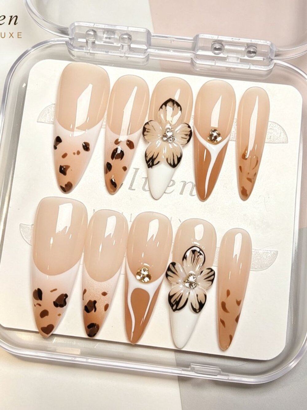 Elegant Nude and White Stiletto Handmade Press On Nails Set